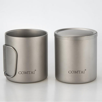SPORTARC Tragbarer Camping-Wasserbecher, Titan-Tasse, doppelwandige Titan-Wassertasse, Kaffee-Tee-Be