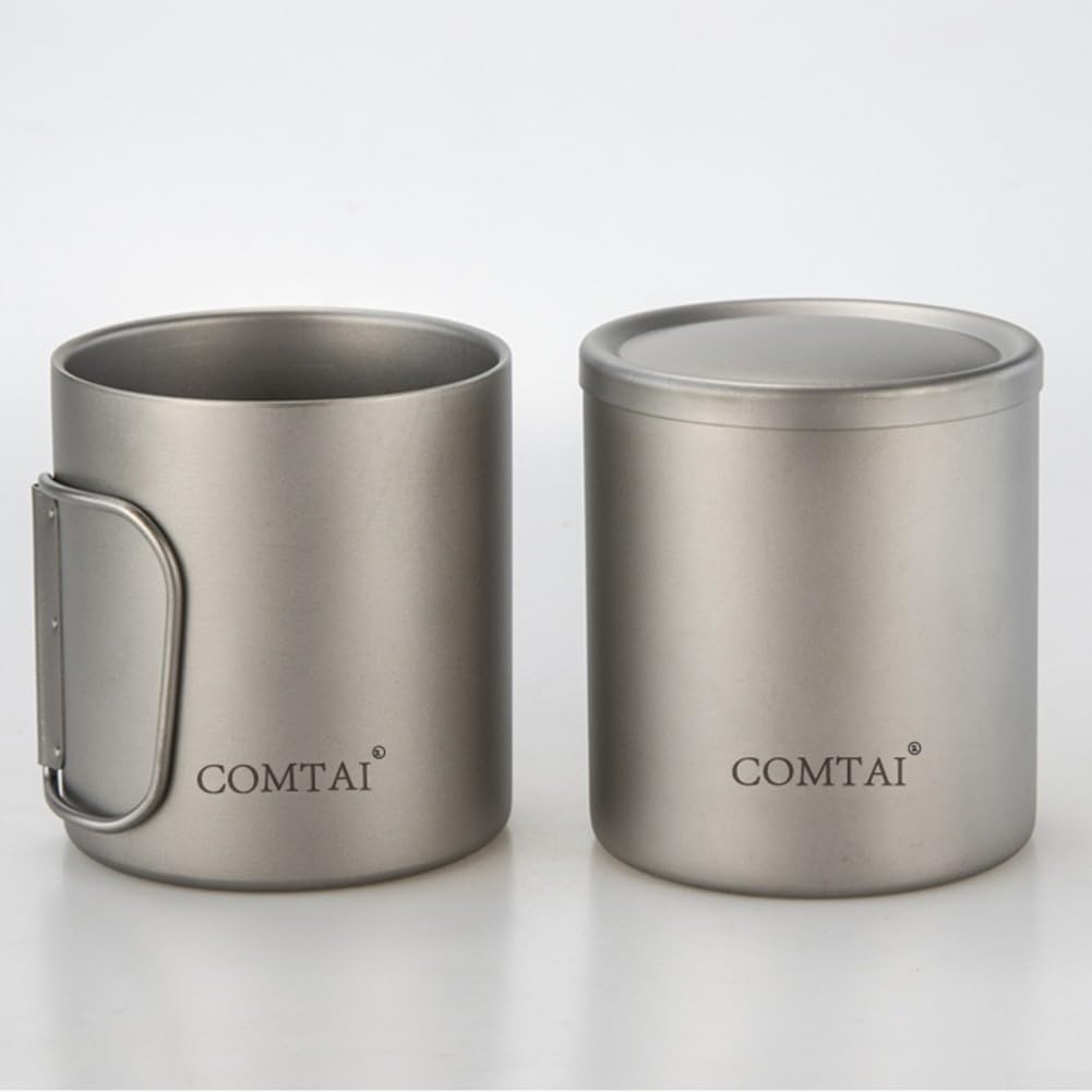 SPORTARC Tragbarer Camping-Wasserbecher, Titan-Tasse, doppelwandige Titan-Wassertasse, Kaffee, Tee,