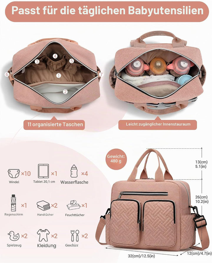 KONO Baby-Wickeltasche, stilvoll, für Mama und Papa, wandelbare Reisetasche mit isolierten Taschen R