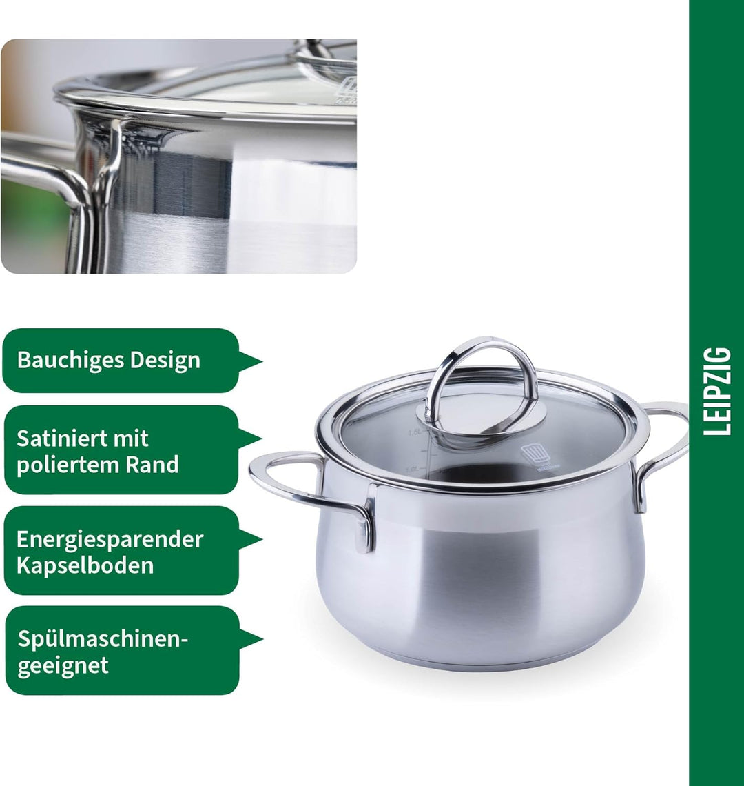 FACKELMANN Chefkoch Topf Ø16 cm München aus Edelstahl – Hochwertiger Kochtopf Ausschüttfunktion – Fü