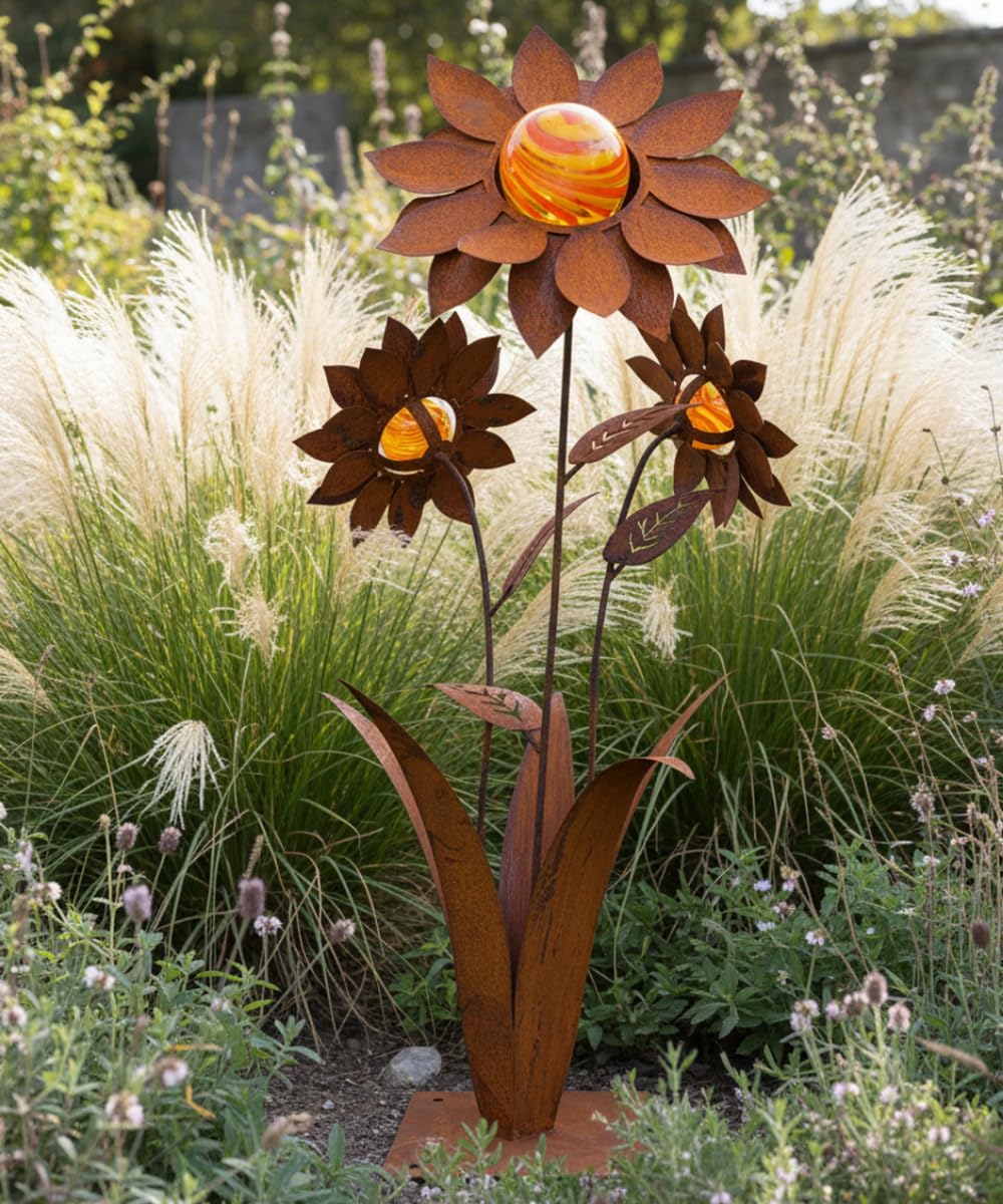 Terma Rost 3D Sonnenblume XXL Gartendeko rost Gartenfigur gross Metallfigur Garten Blumenstecker Dek