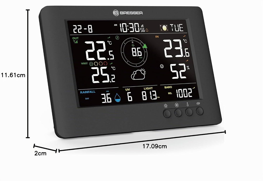 Bresser 8-in-1 ClearViewTB Wetterstation mit Hitzestress-Index, Sensirion-Sensor, 8-in-1-Multisensor