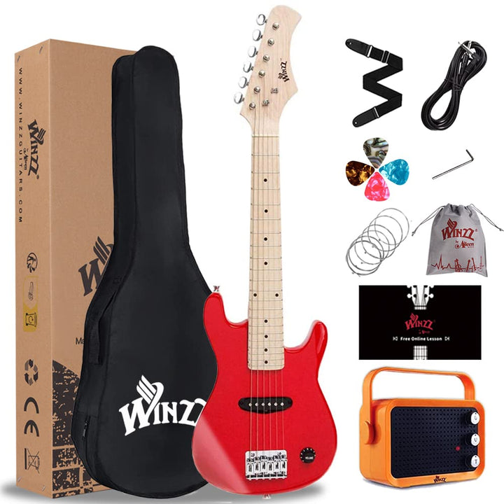 Winzz 30 Zoll Mini E-Gitarre Kinder Ahorn Griffbrett Elektrische Gitarre Anfänger Set für Kinder mit