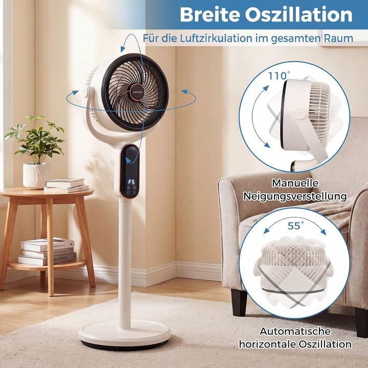 COSTWAY Standventilator leise mit Fernbedienung, 54-96 cm höhenverstellbar | Bodenventilator mit 8 S