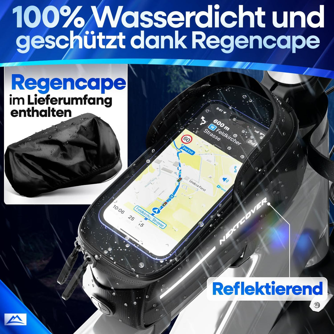 Nextcover® Rahmentasche Fahrrad mit Handytasche I Fahrrad Rahmentasche mit Touchscreen I Fahrradtasc