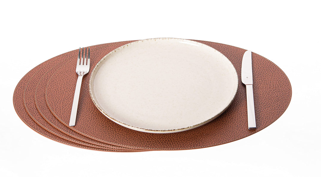 Nikalaz Oval Platzsets aus Recyceltem Leder, 4 Stück Tischsets, Tisch-Matten, Platzdeckchen 45.7 x 3