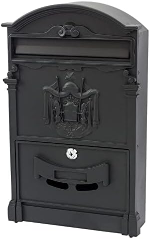 Verda Briefkasten Retro Antik Vintage Postkasten Wandbriefkasten Alu 3D-Relief Schwarz [40 x 25,5 x