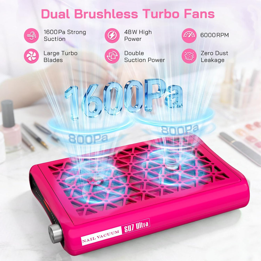 Nagelstaubabsauger Kabelgebunden, Dual-Turbo Ventilator mit 1600 Pa Saugleistung, 30 Filterpapieren,