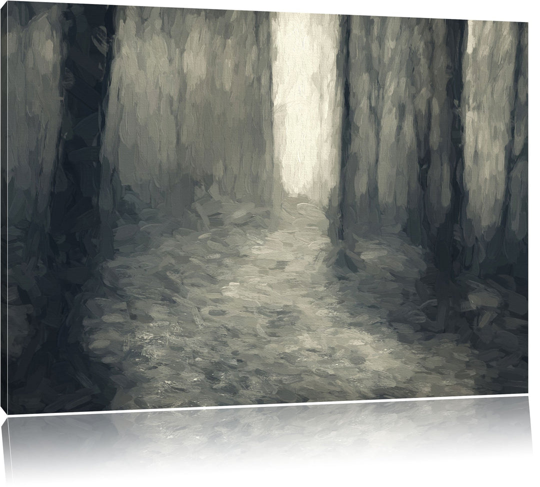 Pixxprint düsterer Wald als Leinwandbild/Grösse: 100x70 cm/Wandbild/Kunstdruck/fertig bespannt, 100x