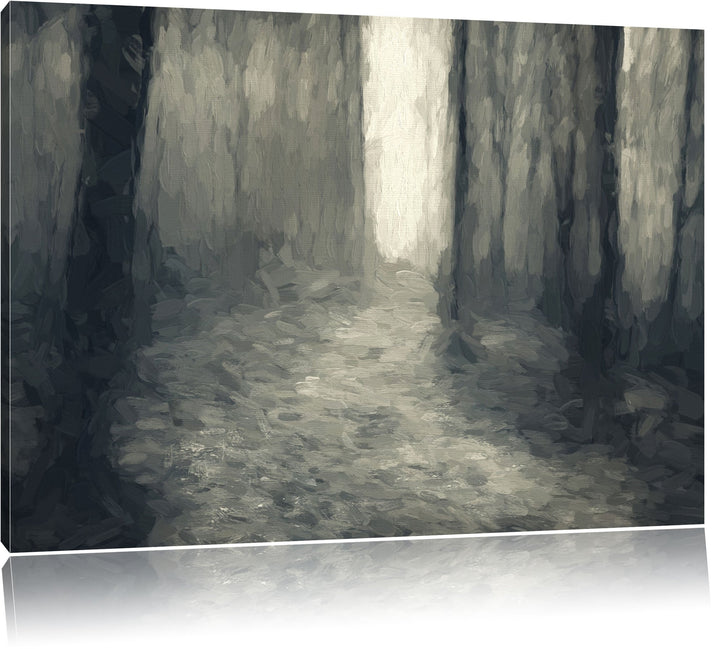 Pixxprint düsterer Wald als Leinwandbild/Grösse: 100x70 cm/Wandbild/Kunstdruck/fertig bespannt, 100x