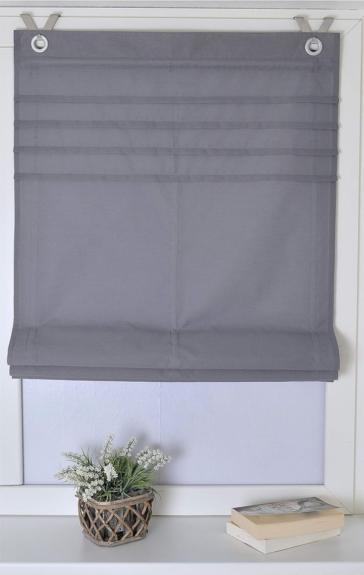 Deco4Me Raffrollo Ösenrollo Hakenrollo 100x140 grau Classic ohne Bohren Vorhang Gardine 100 x 140 Gr
