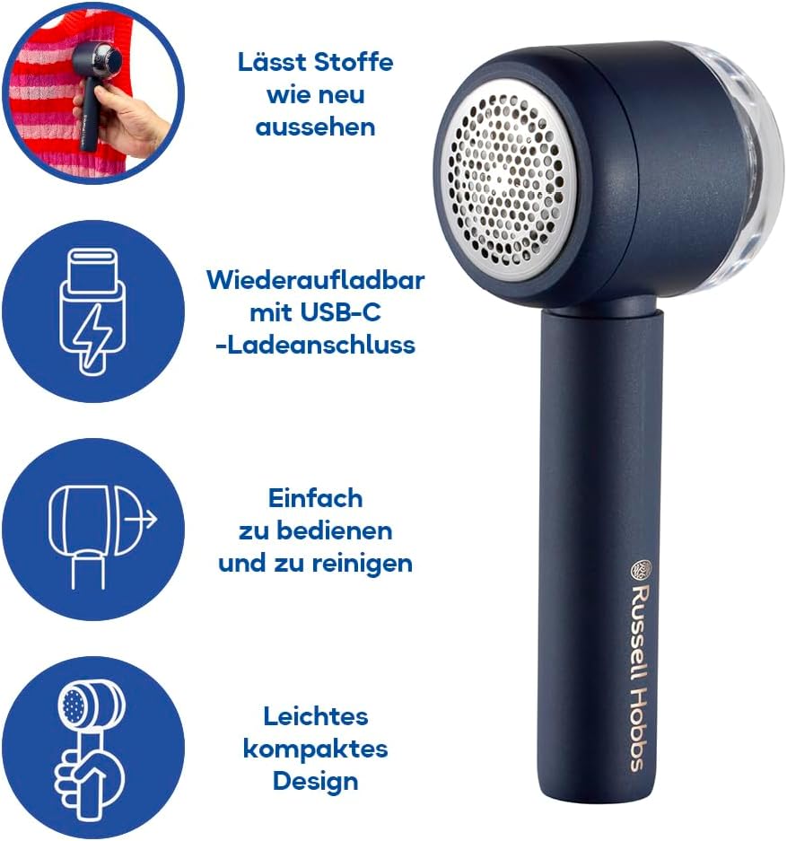 Russell Hobbs Fusselrasierer Elektrisch [USB-C Aufladung, Ansaugfunktion] Revive (Tragbarer, wiedera