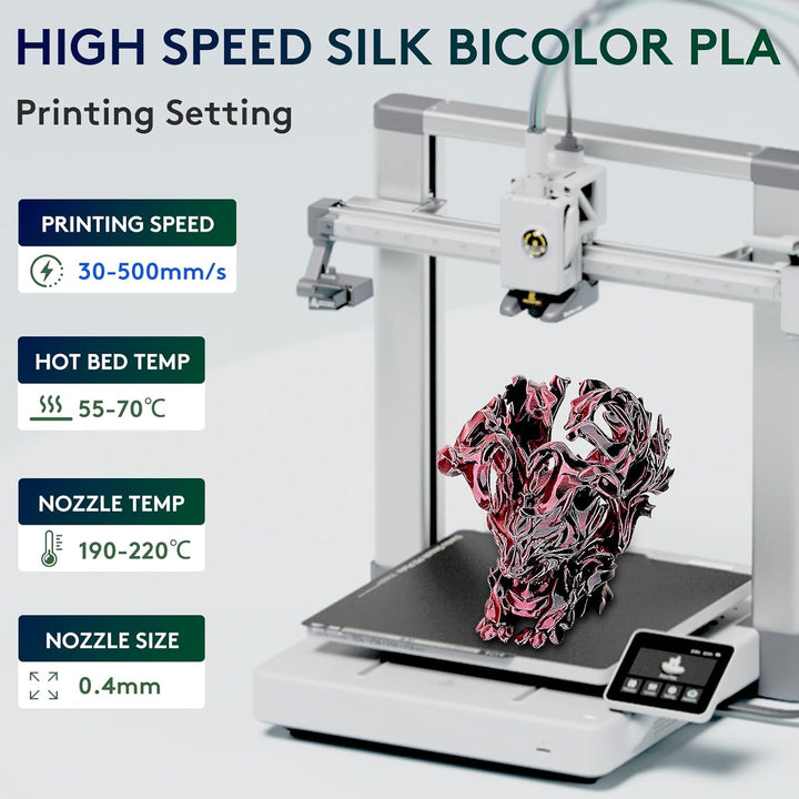 ERYONE Dual Two-Tone PLA Filament 1.75 mm, 3D Printer Filament, 1 kg Spool +/- 0.02 mm, Silk Black R