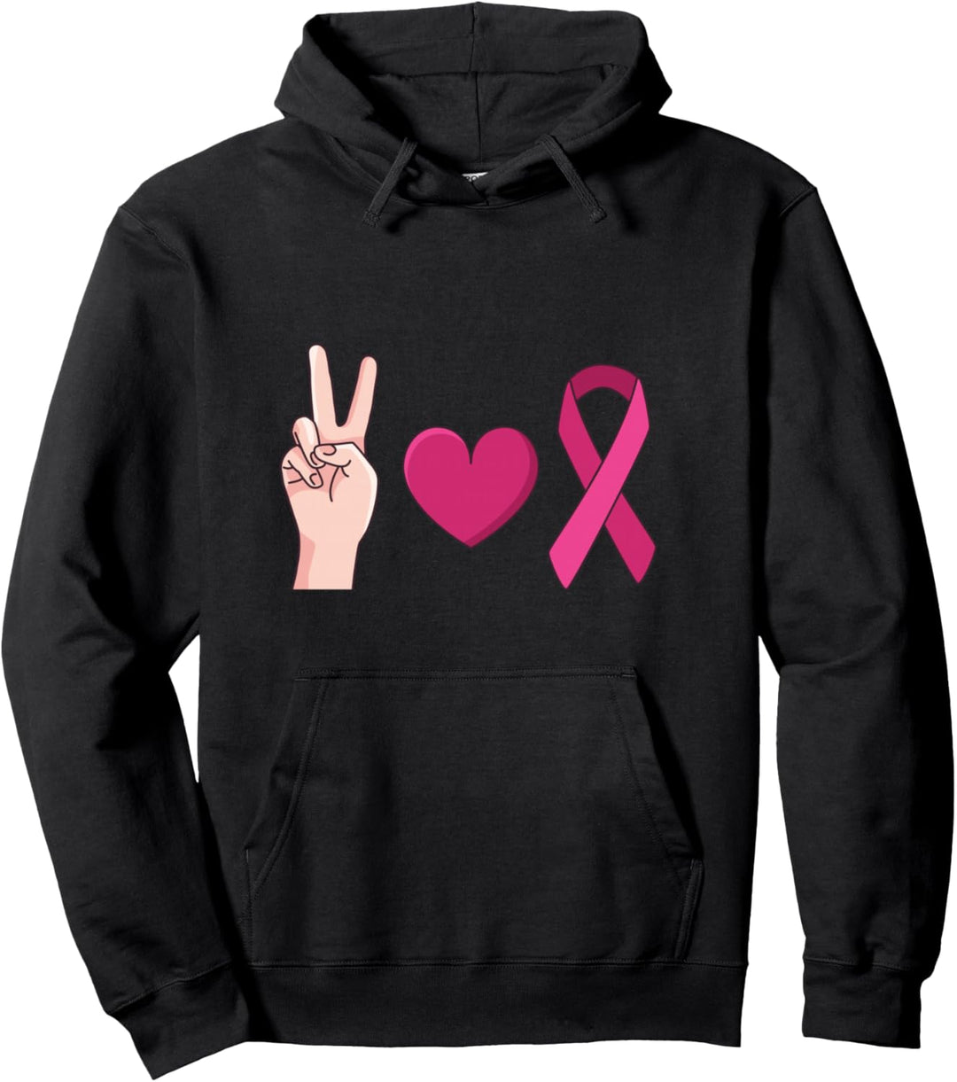 Frieden. Liebe. Brustkrebs-Bewusstsein. Herz Schleife Meme Pullover Hoodie