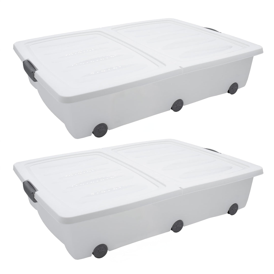 Spetebo XXL Unterbettkommode mit Klappverschluss 2er Set - 60 Liter - Aufbewahrungs-Rollbox mit zwei