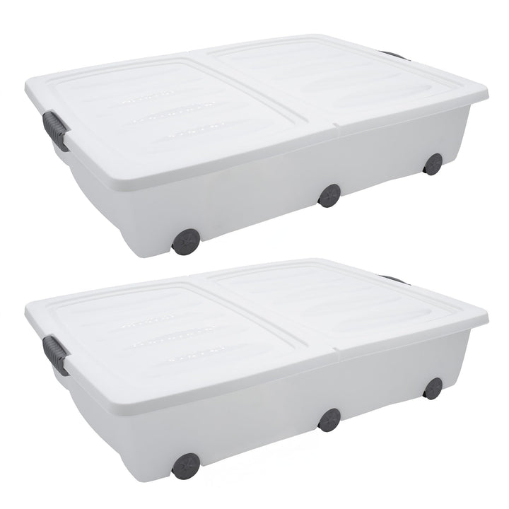 Spetebo XXL Unterbettkommode mit Klappverschluss 2er Set - 60 Liter - Aufbewahrungs-Rollbox mit zwei