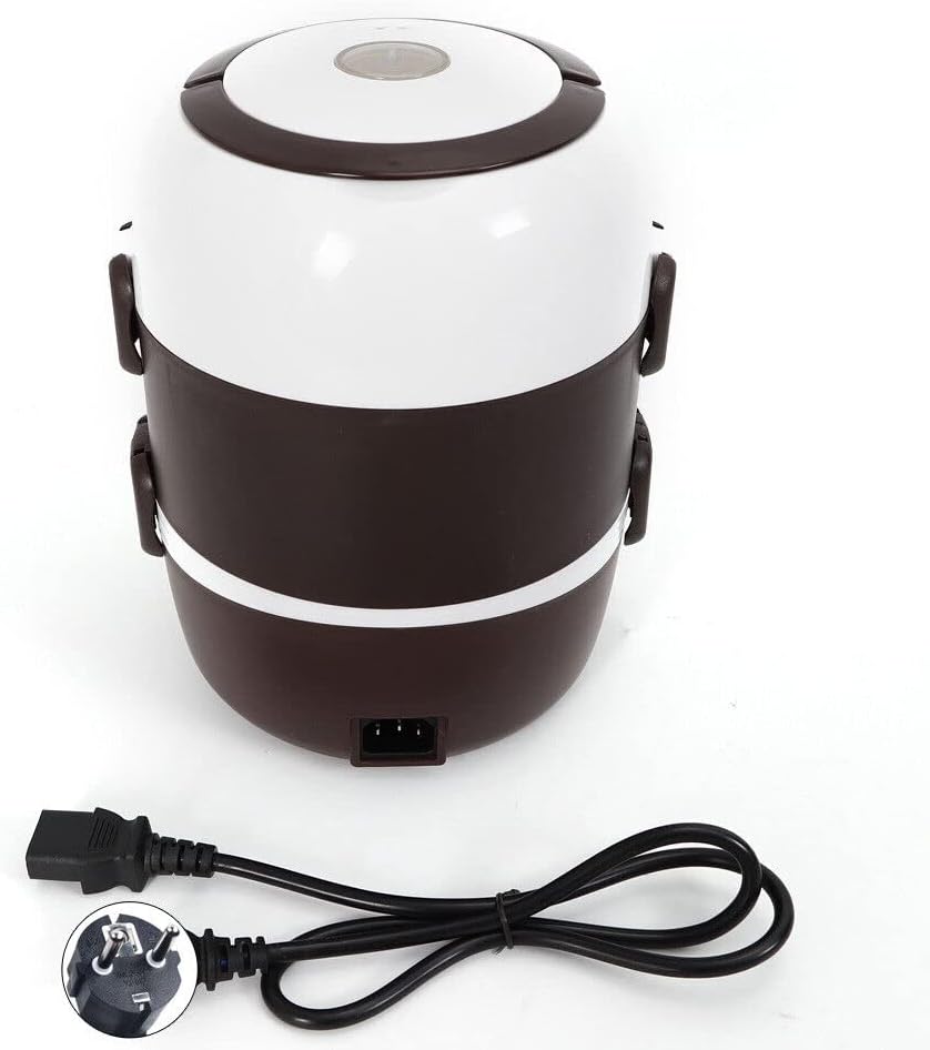 2L 3 Schichten Tragbare Brotdose Reiskocher Elektrisch Lunchbox, 360°Dampferhitzungstechnologie Esse