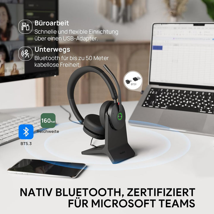 Yealink BH74 Bluetooth On Ear Headphones with Noise Cancelling ANC Headset with Microphone for Offic