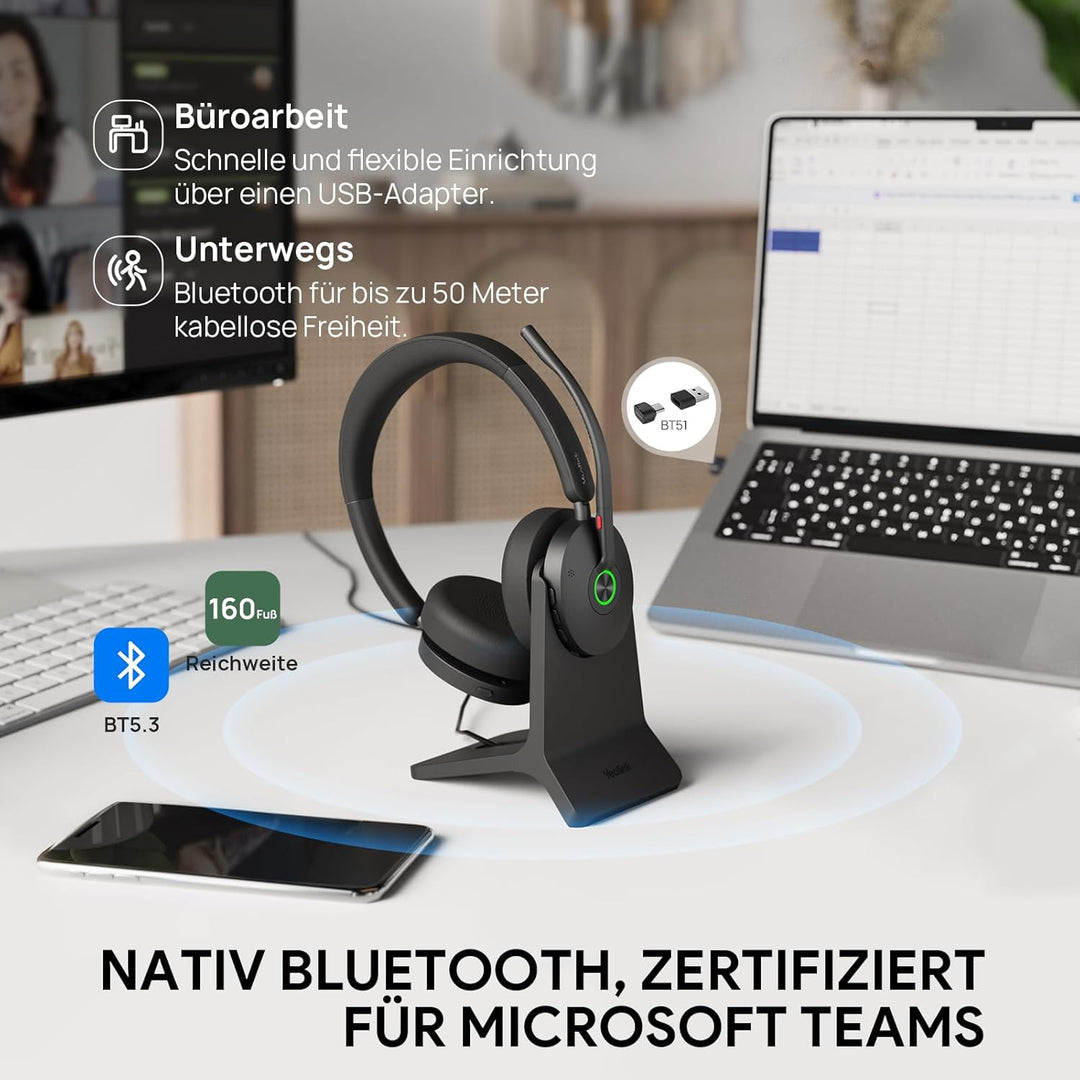 Yealink BH74 Bluetooth Over Ear Kopfhörer mit Noise Cancelling ANC Headset mit Mikrofon für Office B
