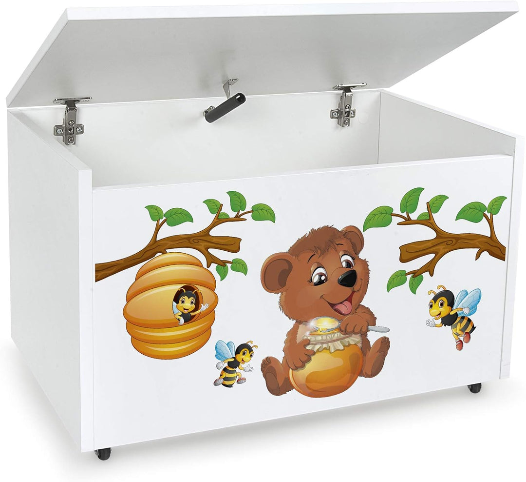 Leomark grosse Holzspielzeugkiste auf Rädern, Sitzbank mit Stauraum, Spielzeugkiste mit Deckel, XXL