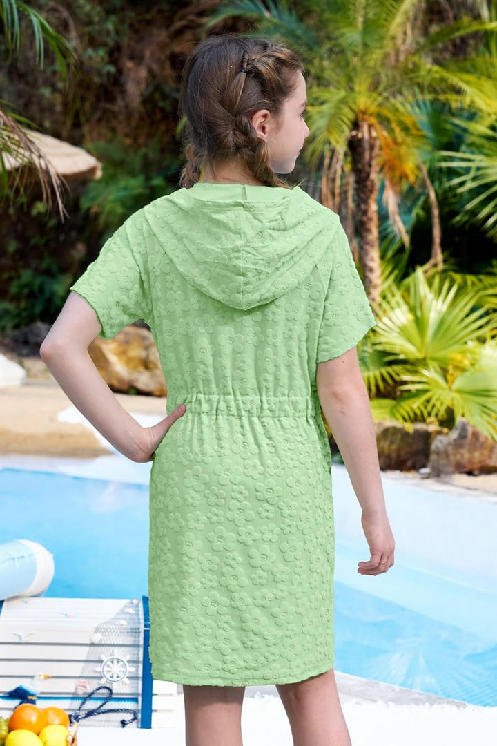BesserBay Kinder Badeponcho Kapuze mit Taschen Frottee Bademantel Elastischer Bund Zip Surf Poncho H