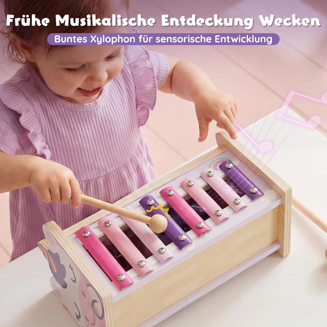 Lehoo Castle Montessori Spielzeug ab 1 Jahr, Hammerspiel mit Xylophon &amp; Zahnrädern, Holz Motorikspie