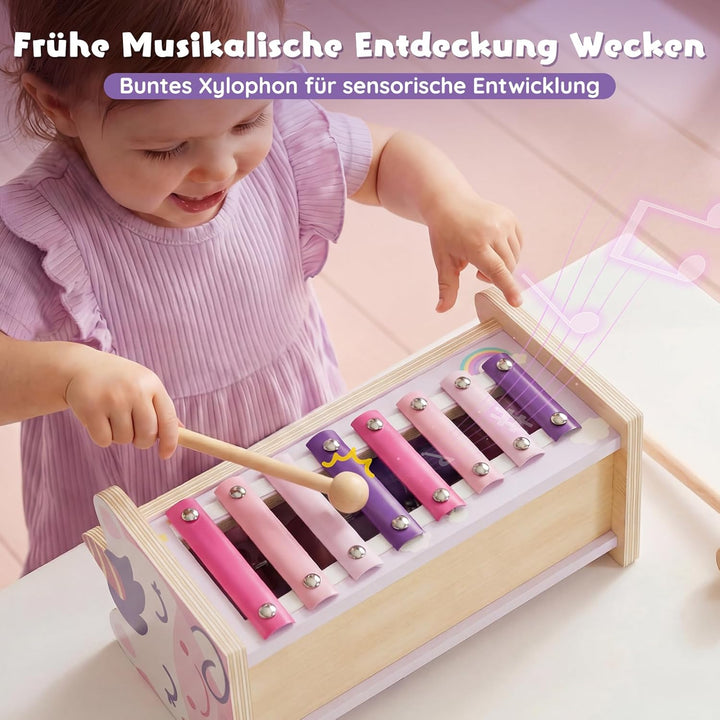 Lehoo Castle Montessori Spielzeug ab 1 Jahr, Hammerspiel mit Xylophon &amp; Zahnrädern, Holz Motorikspie
