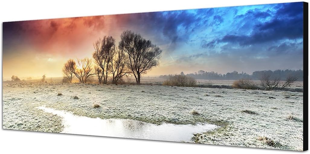 Paul Sinus Art Bilder Wand Bild - Kunstdruck 150x50cm Herbst Landschaft Frost Wolkenhimmel