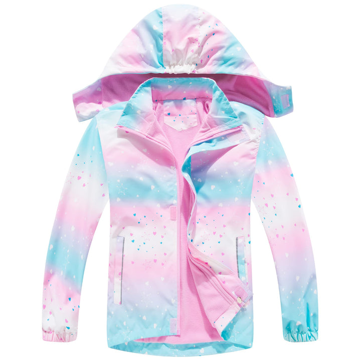 Mädchen Regenjacke - Regenmantel mit Kapuze Outdoor Wasserdichte Jacke Kinder Softshelljacke Übergan