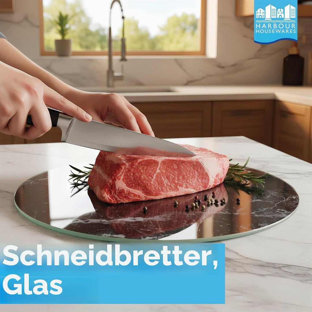 Harbour Housewares Glas Schneidebrett 30 x 20 cm Schwarz Hitzebeständig | Robustes Glas Schneidebret