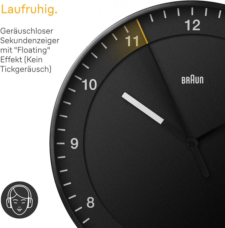 Braun klassisch grosse analoge Wanduhr mit leisem Uhrwerk, Einfach zu lesendes Zifferblatt, 30cm Dur