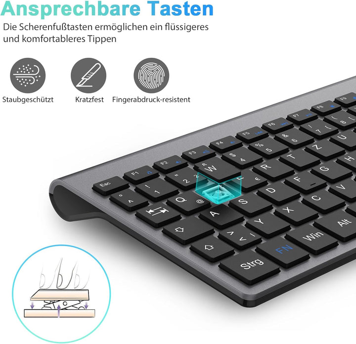 cimetech Tastatur Maus Set Kabellos, 2.4G Ultraslim Tragbare Funktastatur mit Maus Tastatur QWERTZ L