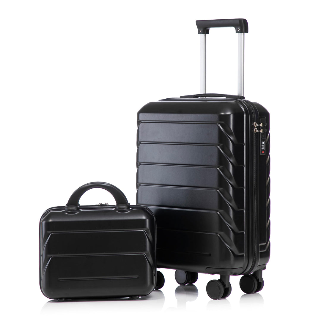 Hartschalen-Koffer Trolley Handgepäck Rollkoffer, Reisekoffer Set mit 4 Rollen, 2er Gepäckset Schwar