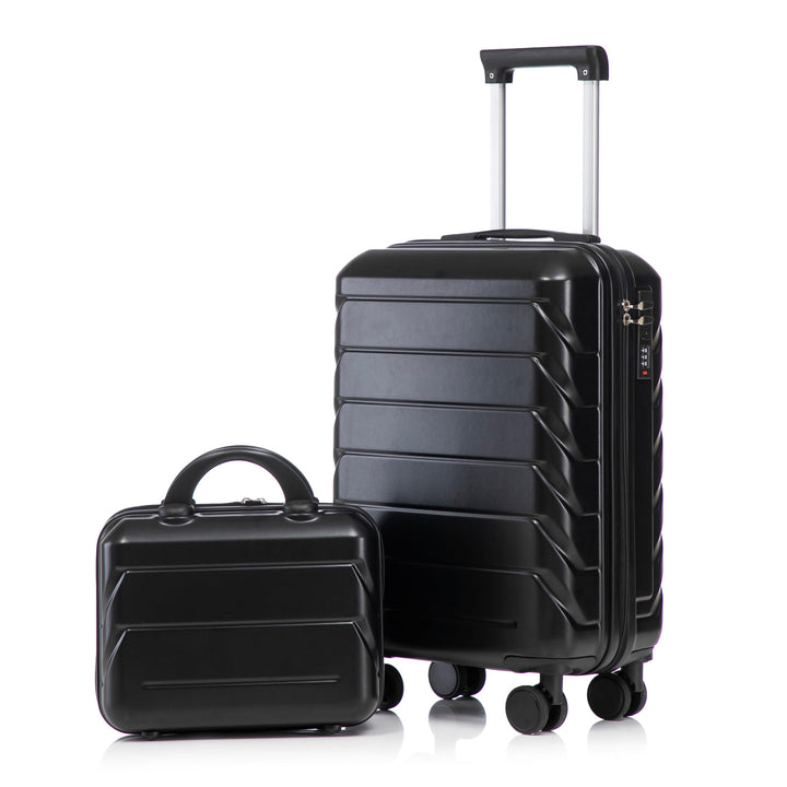 Hartschalen-Koffer Trolley Handgepäck Rollkoffer, Reisekoffer Set mit 4 Rollen, 2er Gepäckset Schwar