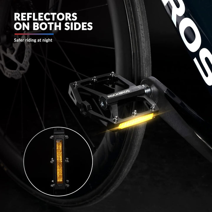 ROCKBROS Fahrradpedale mit Reflektoren Platform Pedale aus Aluminiumlegierung Antirutsch Ultraleicht