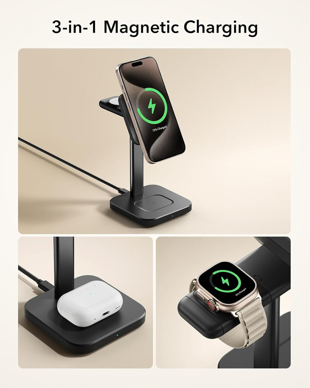 ESR 15W 3-in-1Ladestation für Apple, Zertifizierte MagSafe-Ladestation für iPhone, Magsafe-Ladestati