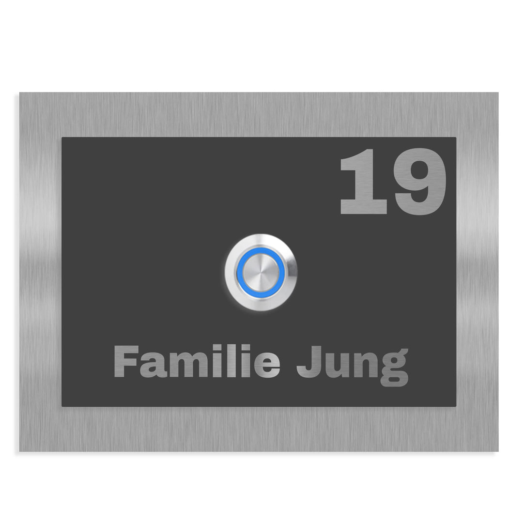 Jung-Edelstahl-Design V2A Edelstahl Türklingel Boston 12 anthrazit pulverbeschichtet. Klingelschild