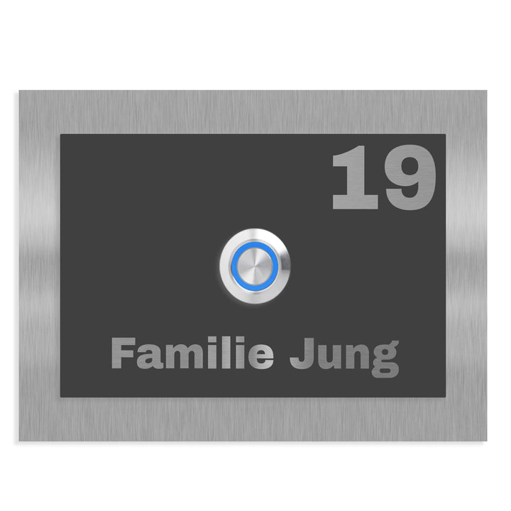 Jung-Edelstahl-Design V2A Edelstahl Türklingel Boston 12 anthrazit pulverbeschichtet. Klingelschild
