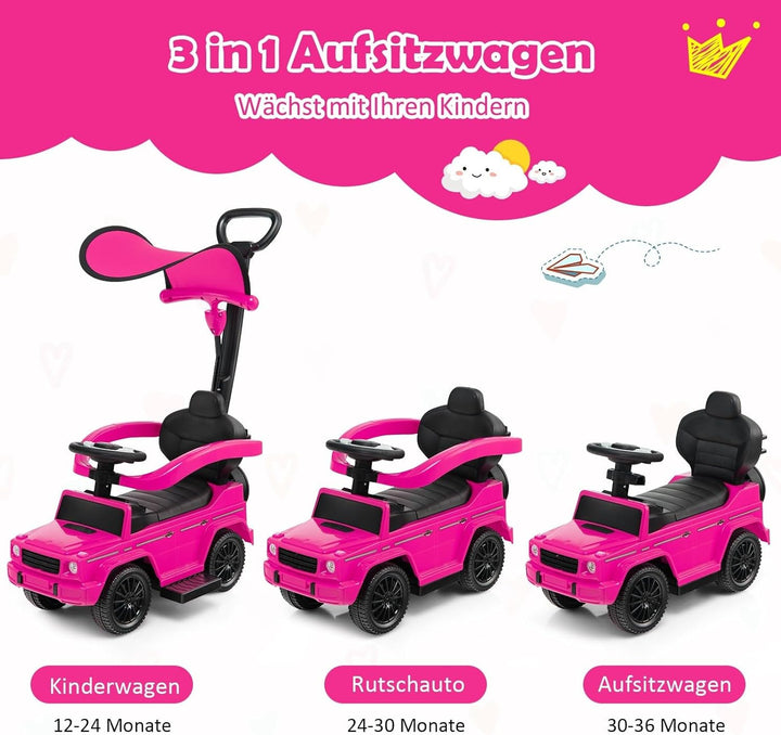 COSTWAY Mercedes Benz Rutschauto, 3 in 1 Rutscher Auto mit Sonnendach & Stauraum & abnehmbaren Schut