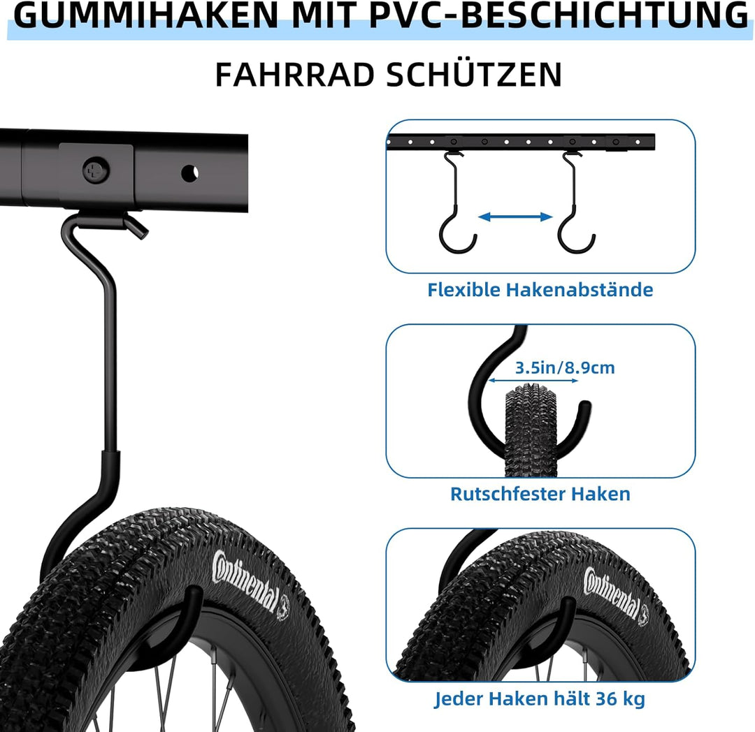 Urban Deco Fahrrad Deckenhalterung für Garage, Fahrrad Wandhalterung mit 8 verstellbaren Aufhängung