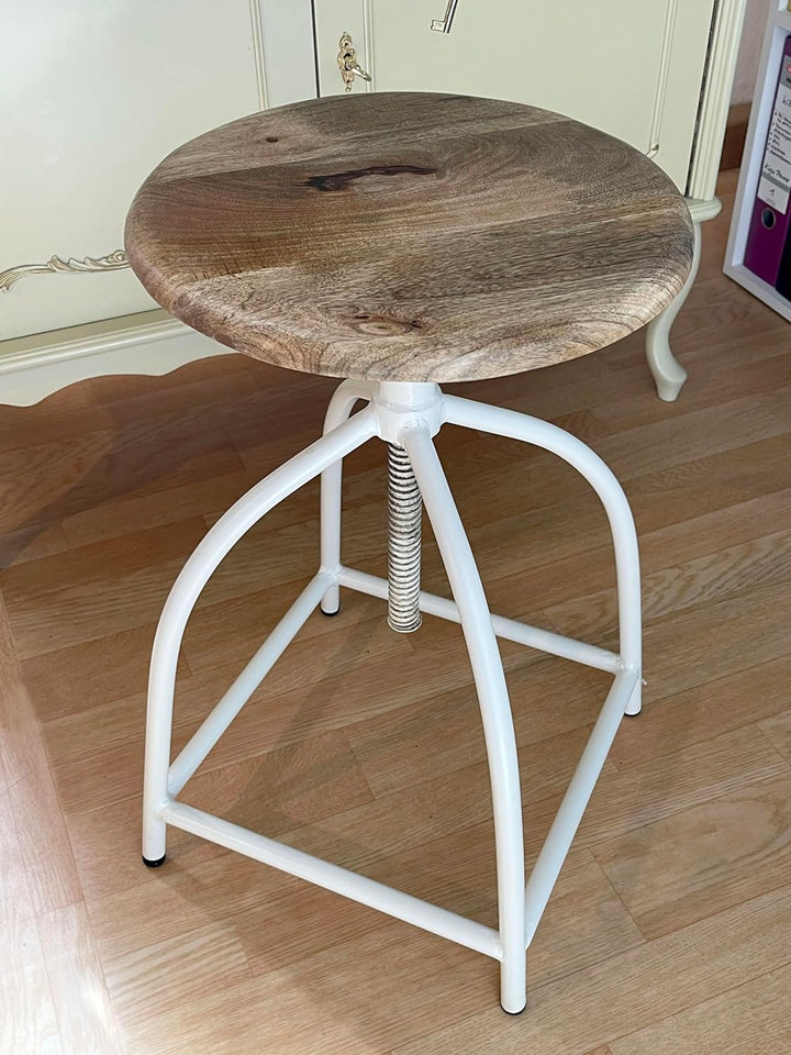 casamia Drehhocker höhenverstellbar Liverpool Holz Metall Industrial Farbe weiss 1 Hocker, Weiss 1 H