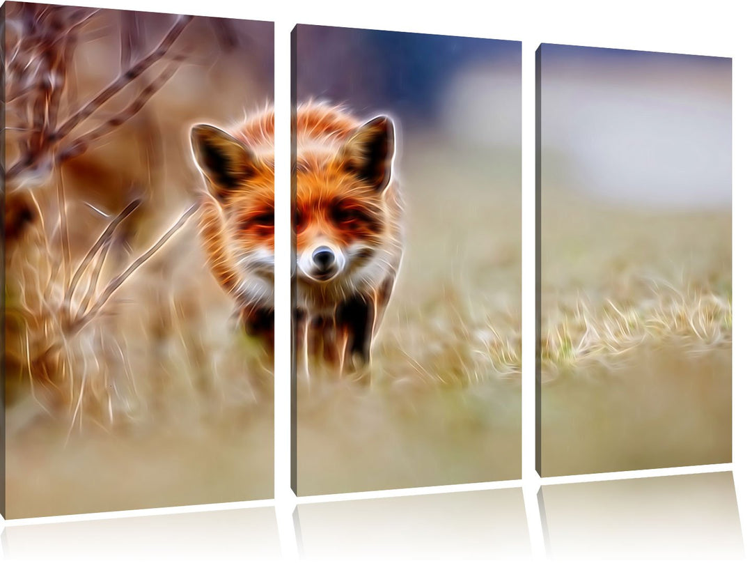 Schleichender Fuchs Spezial 3-Teiler Leinwandbild 120x80 Bild auf Leinwand, XXL riesige Bilder ferti