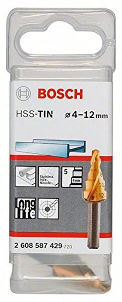 Bosch Professional Stufenbohrer HSS-TiN mit 3-Flächen-Schaft (Ø 4-12 mm, 5 Stufen)