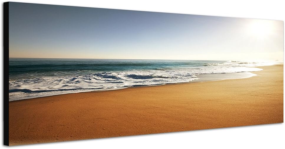 Paul Sinus Art Panoramabild auf Leinwand und Keilrahmen 150x50cm Strand Meer Horizont Sonnenstrahlen