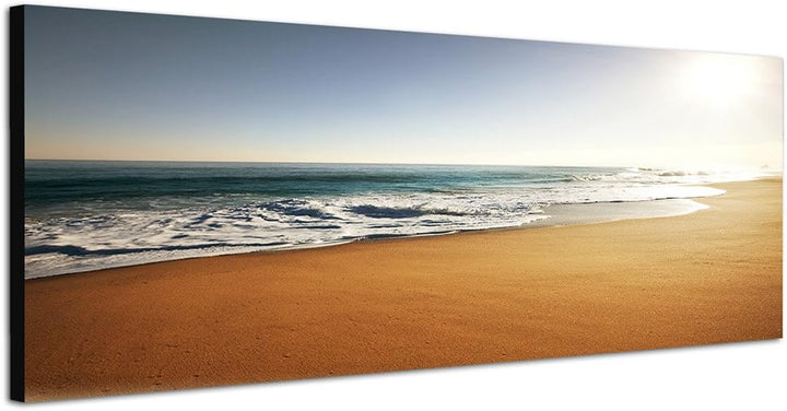 Paul Sinus Art Panoramabild auf Leinwand und Keilrahmen 150x50cm Strand Meer Horizont Sonnenstrahlen