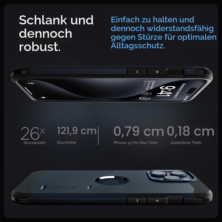 Spigen Hülle für iPhone 15 Pro Max Tough Armor MagFit Kompatibel mit MagSafe -Metal Slate, Metal Sla