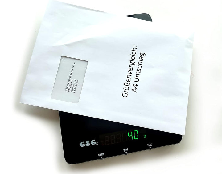 G&G KH-30K, Küchenwaage bis 30kg/1g, 29 * 23 cm gross, einstellbare Abschaltautomatik,mit Netzteil u