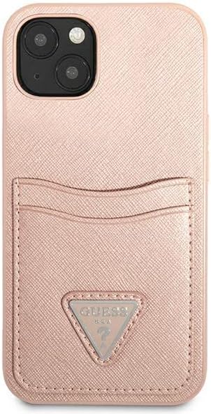 Guess GUHCP13MPSATPP Hülle für iPhone 13 6,1" rosa hardcase SaffianoTriangle Logo Cardslot