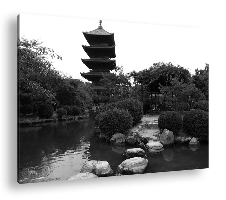 deyoli Japanischer Zen-Garten Effekt: Schwarz&Weiss,Format: 80x60 als Leinwandbild, Motiv fertig ger