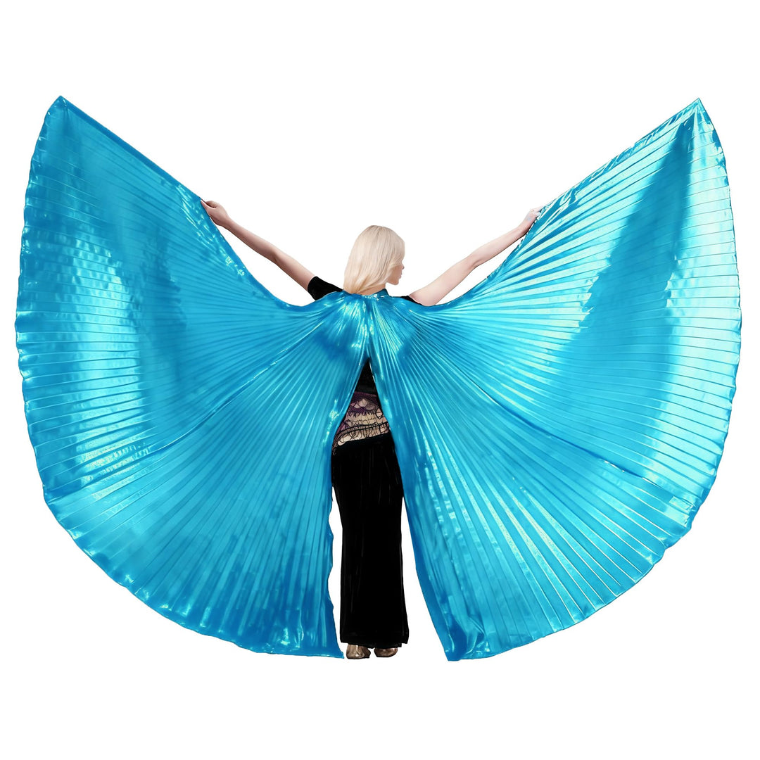 Wuchieal Öffnung Bauchtänzerin Isis Flügel Dancing Requisiten Kostüm mit Stöcke Tasche (Hellblau, On